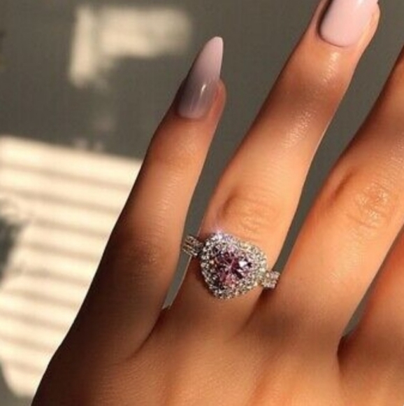 .925 SILVER PINK SAPPHIRE ZIRCONIA COCKTAIL HEART RING SIZE 6 & 7 c - Picture 1 of 5